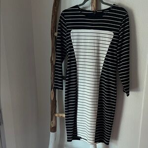 bebe Black and White Striped Long Sleeve Ponte Knit NWT Dress Medium Large
